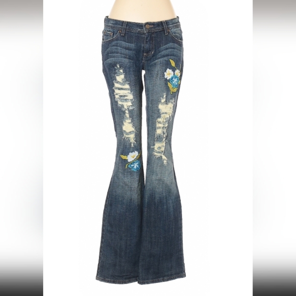 Juniors Cello Floral Embroidered Flare Jeans - Picture 1 of 2